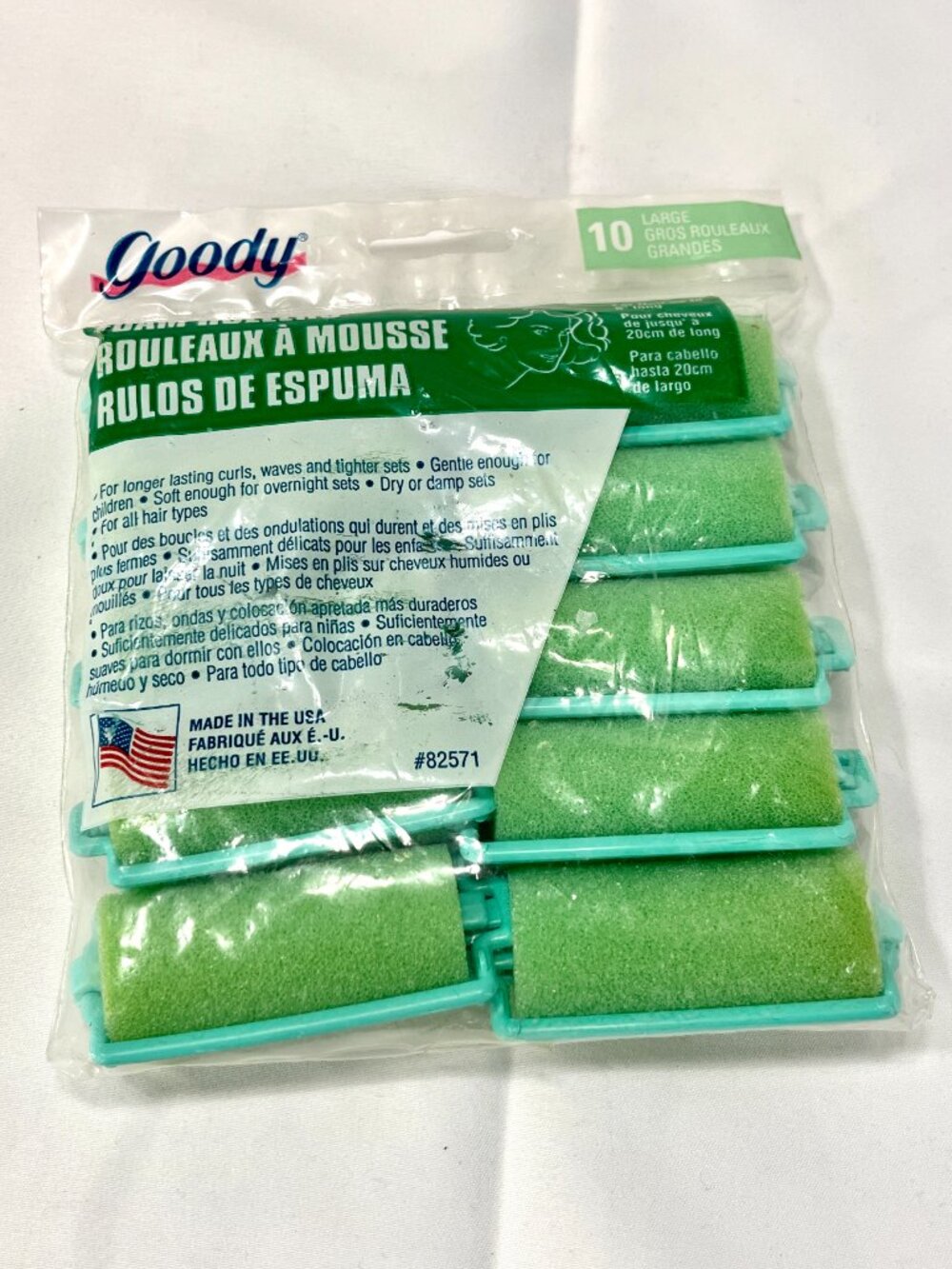 NIB Vintage 1995 Goody Foam Hair Rollers Green [10 Large] #82571 Made USA 90s